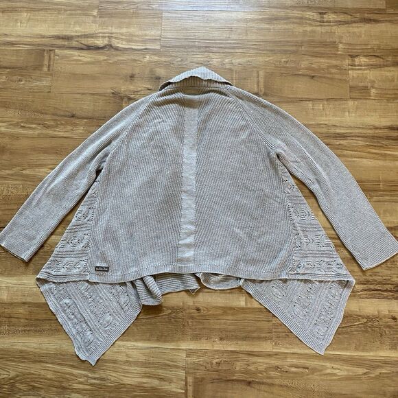 MATILDA JANE M Lets Get Away Crochet Cashmere Blend Open Cardigan Beige Boho - Picture 13 of 16